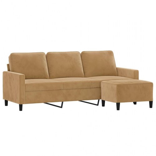 3-personers sofa med fodskammel 180 cm - velour, brun