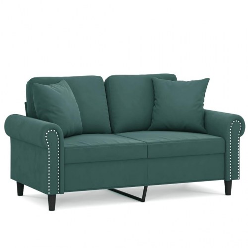 2-personers sofa med pyntepuder - velour, mørkegrøn, sædebredde 120 cm