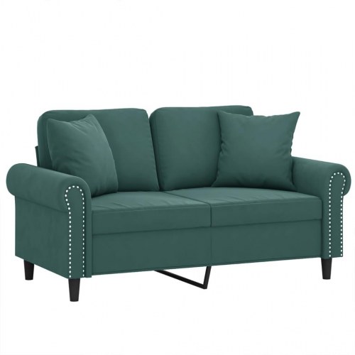 2-personers sofa med pyntepuder - velour, mørkegrøn, sædebredde 120 cm