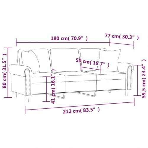 3-personers sofa i velour med pyntepuder - gul, 180 cm sædebredde