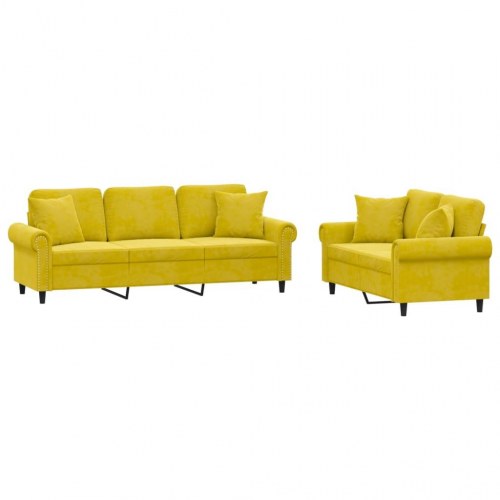 Sofasæt i velour - 2- og 3-personers med puder, gul
