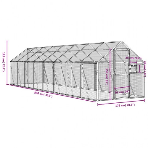 Voliere 1,79 × 8 × 1,85 m i aluminium - antracitgrå