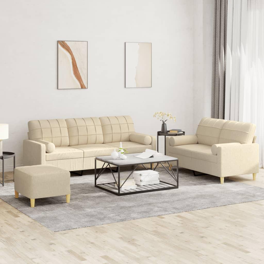 3 Personers Sofa Med Puder Stof Cremefarvet