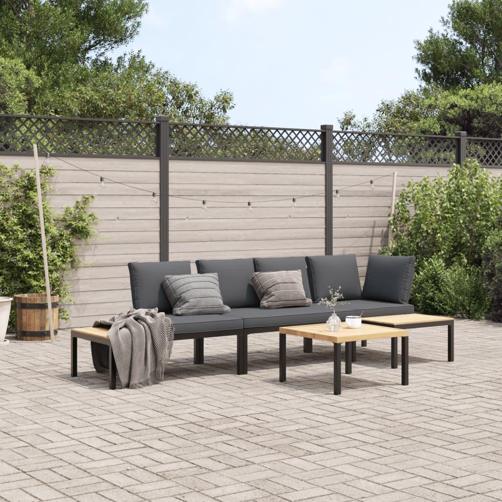Sofasæt Til Haven 4 Dele Med Hynder Aluminium Sort - Med bord