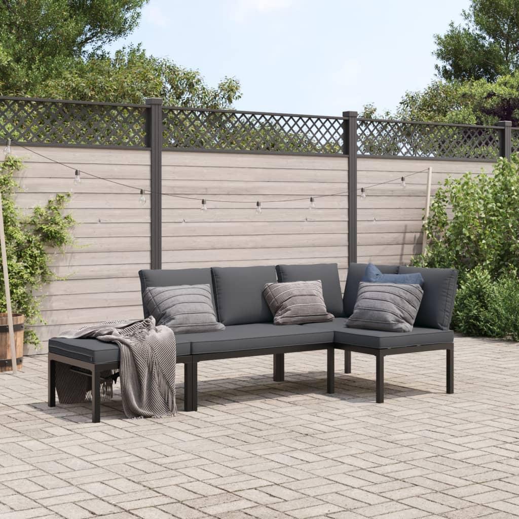 Sofasæt Til Haven 3 Dele Med Hynder Aluminium Sort - Uden bord