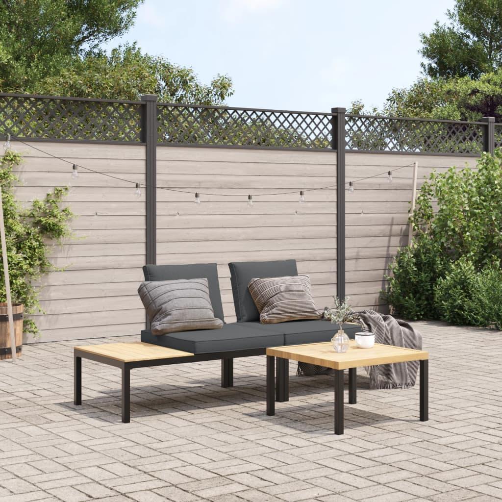 Sofasæt Til Haven 3 Dele Med Hynder Aluminium Sort - Med bord