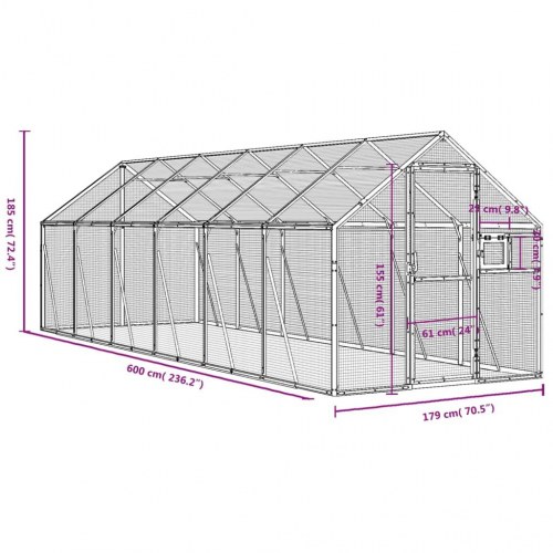 Voliere 1,79 × 6 × 1,85 m - aluminium, antracitgrå