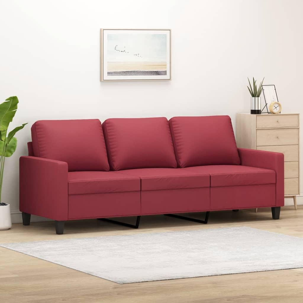 3-Personers Sofa Kunstlæder - 180 cm / Vinrød