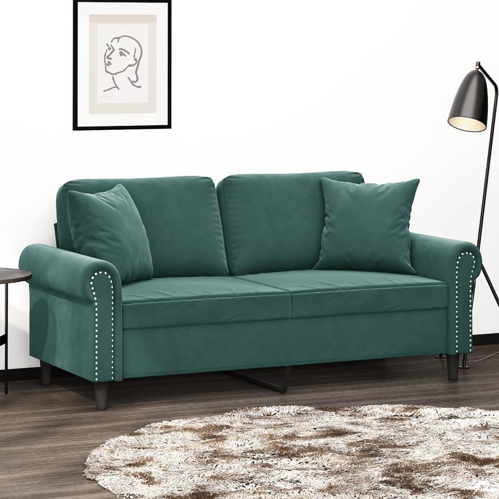 3-Personers Sofa Med Pyntepuder Velour - 140 cm / Mørkegrøn