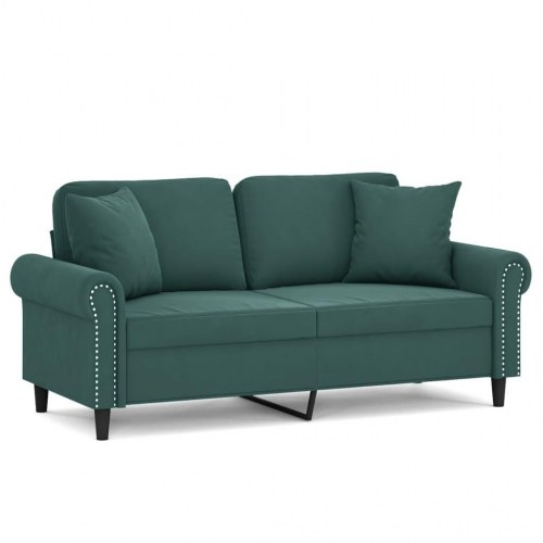 2-personers sofa i velour med pyntepuder, 140 cm - mørkegrøn