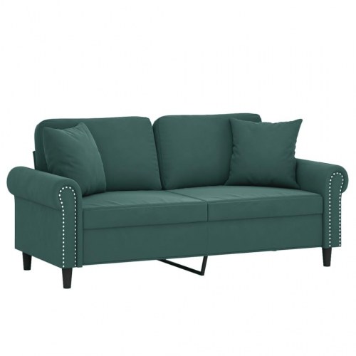2-personers sofa i velour med pyntepuder, 140 cm - mørkegrøn