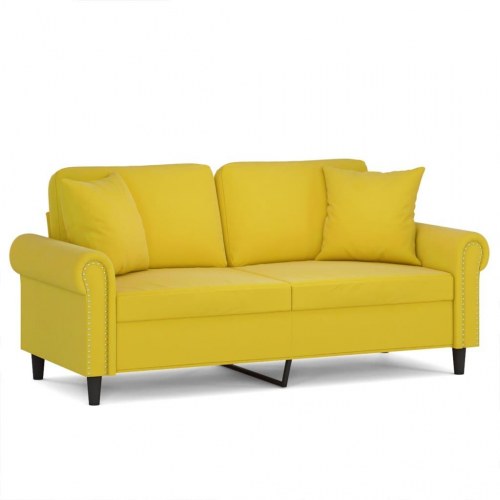 2-personers sofa i velour med pyntepuder - gul, sædebredde 140 cm