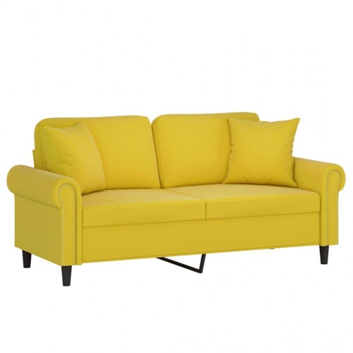 2-personers sofa i velour med pyntepuder - gul, sædebredde 140 cm