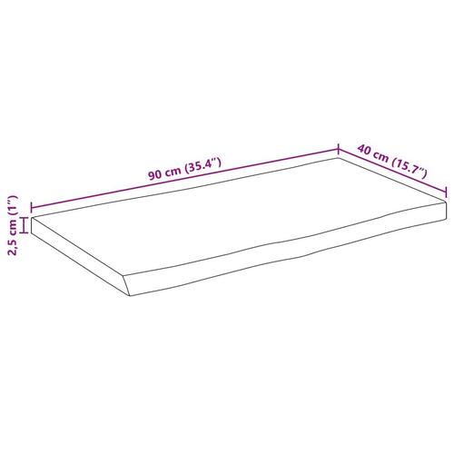 Bordplade 90x40x2,5 cm naturlig kant massivt ru mangotræ
