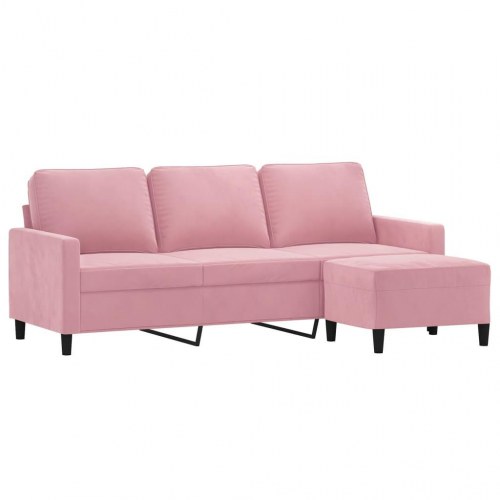 3-personers sofa med fodskammel - 180 cm velour, lyserød