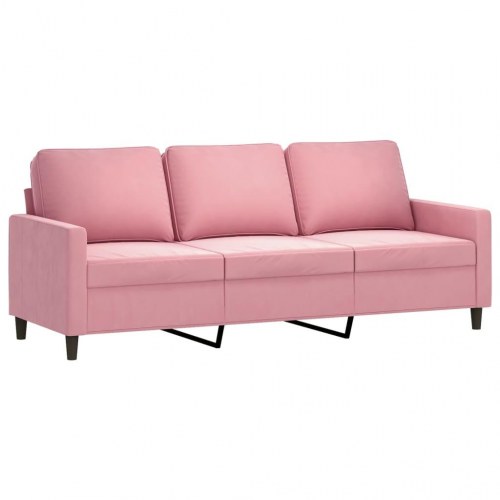 3-personers sofa med fodskammel - 180 cm velour, lyserød