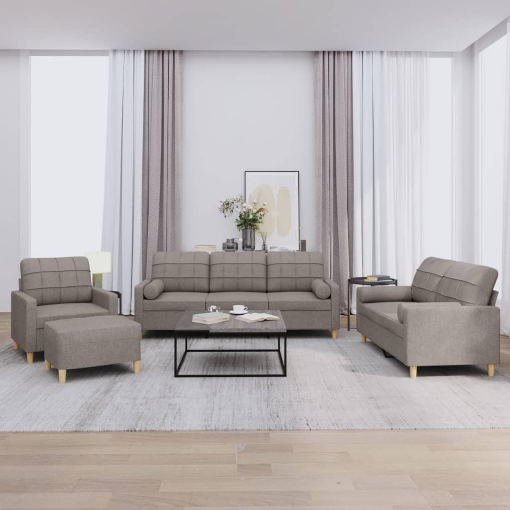 Sofasæt 4 Dele Med Puder Stof Gråbrun