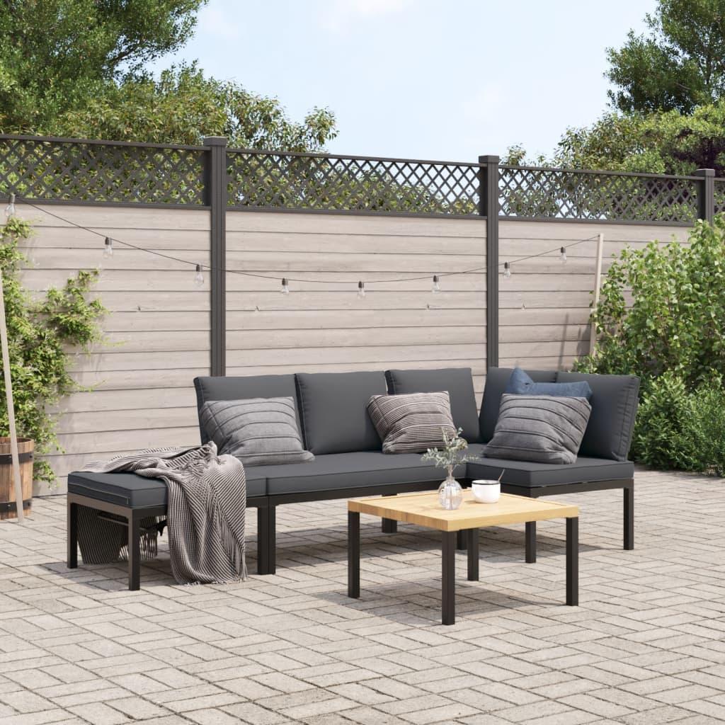 Sofasæt Til Haven 3 Dele Med Hynder Aluminium Sort - Med bord
