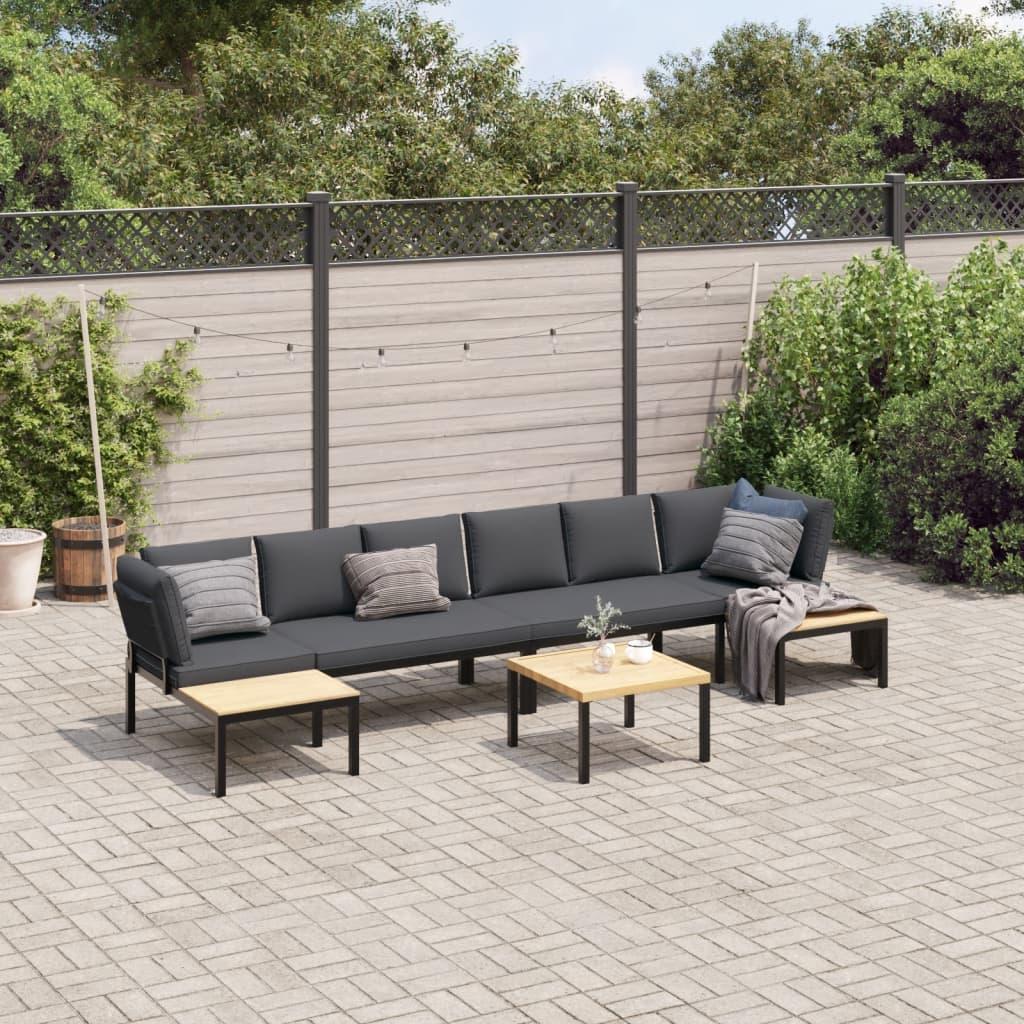 Sofasæt til haven 5 dele med hynder aluminium sort