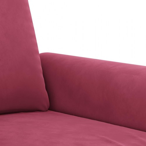 Sofasæt i velour - 3 dele med puder og fodskammel, vinrød
