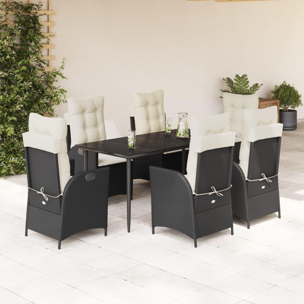 Spisebordssæt Til Haven 9 Dele Med Hynder Polyrattan Sort - 6 / med fod nedad / 160 x 80 x 74 cm