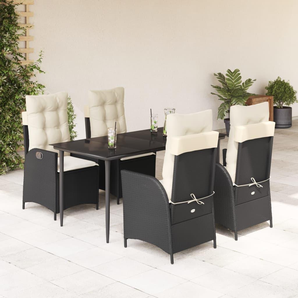 Spisebordssæt Til Haven 5 Dele Med Hynder Polyrattan Sort Sort Og Cremefarvet - 4 / med fod nedad / 160 x 80 x 74 cm
