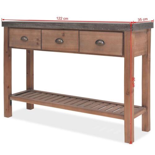 Konsolbord massiv fyrretræ 122 x 35 x 80 cm