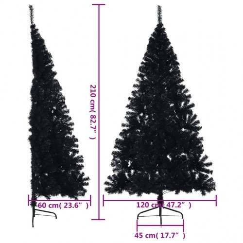 Kunstigt halvt juletræ med juletræsfod 210 cm PVC sort