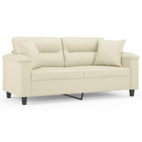2-personers sofa i kunstlæder med pyntepuder - cremefarvet, sædebredde 140 cm