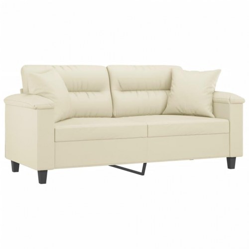 2-personers sofa i kunstlæder med pyntepuder - cremefarvet, sædebredde 140 cm