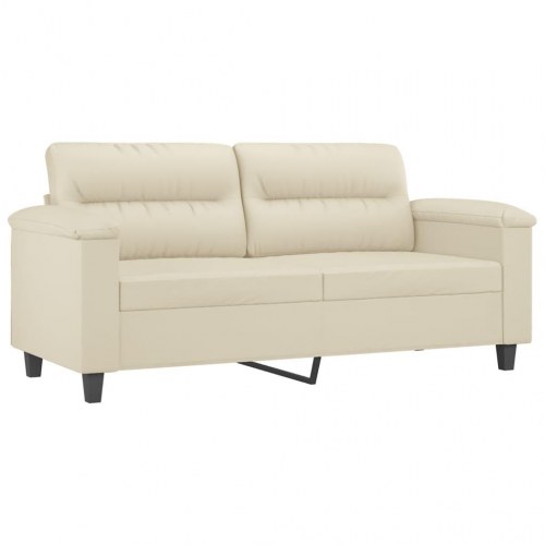 2-personers sofa i kunstlæder med pyntepuder - cremefarvet, sædebredde 140 cm