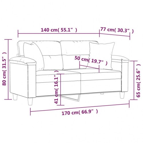 2-personers sofa i kunstlæder med pyntepuder - cremefarvet, sædebredde 140 cm