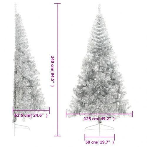 Kunstigt halvt juletræ med juletræsfod 240 cm - sølvfarvet