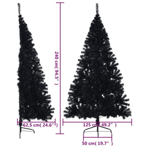 Kunstigt halvt juletræ med juletræsfod 240 cm PVC sort