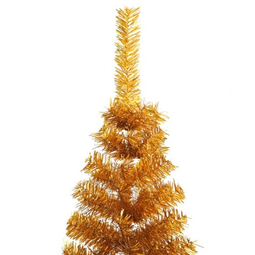 Kunstigt halvt juletræ med juletræsfod 210 cm PET guldfarvet