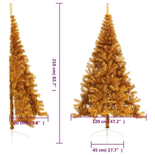 Kunstigt halvt juletræ med juletræsfod 210 cm PET guldfarvet