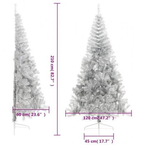 Halvt kunstigt juletræ med fod 210 cm - sølvfarvet