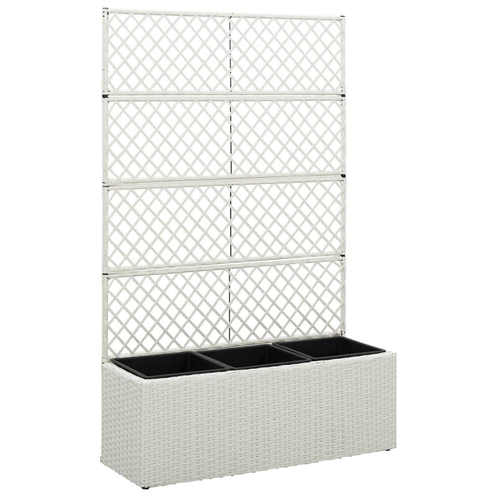 Espalier med plantekasse 3 krukker 83x30x130 cm polyrattan hvid