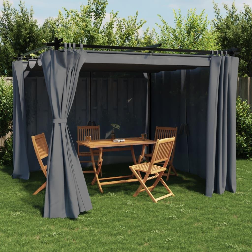 Pavillon 3x3 Med Gardiner Stål Antracitgrå