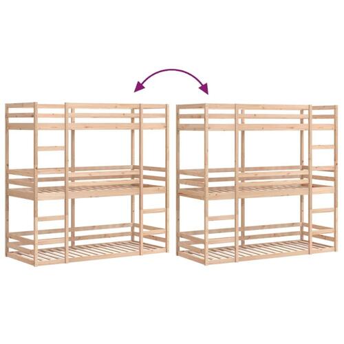Tredobbelt køjeseng 80x200 cm massivt fyrretræ
