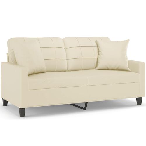 2-personers sofa med pyntepuder 140 cm kunstlæder cremefarvet
