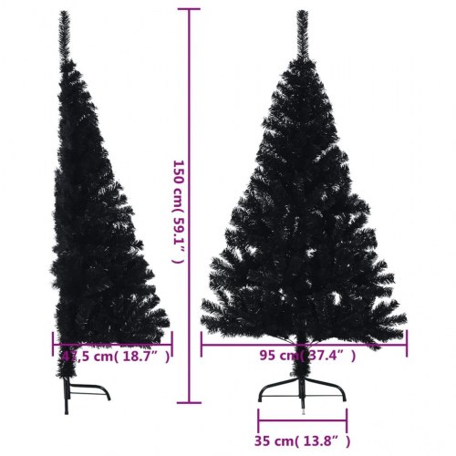 Halvt kunstigt juletræ med fod 150 cm - sort