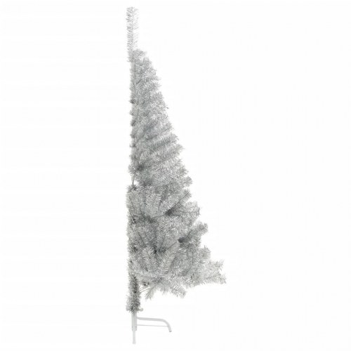 Kunstigt halvt juletræ med juletræsfod 180 cm PET sølvfarvet