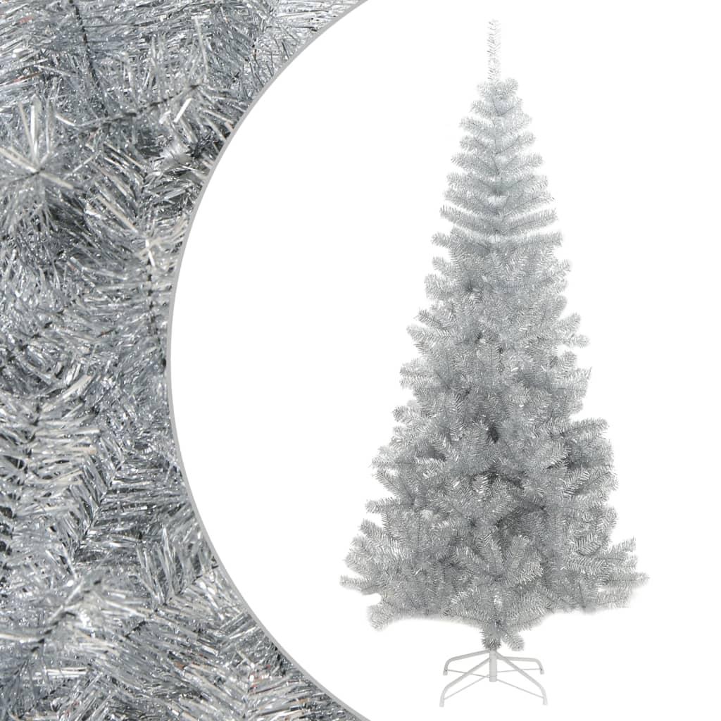 Kunstigt juletræ med juletræsfod 240 cm PET sølvfarvet