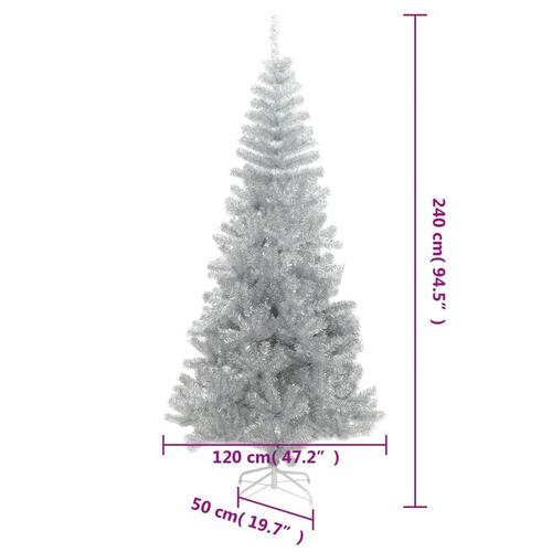 Kunstigt juletræ med juletræsfod 240 cm PET sølvfarvet