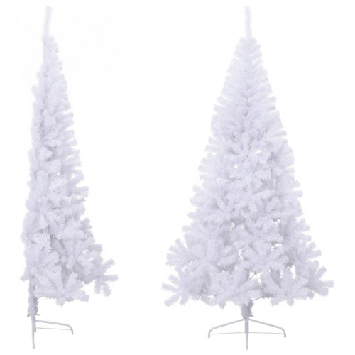 Kunstigt halvt juletræ 240 cm - hvid PVC med juletræsfod