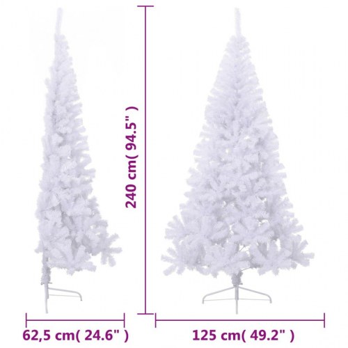 Kunstigt halvt juletræ 240 cm - hvid PVC med juletræsfod