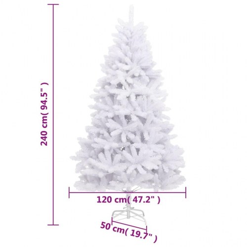 Kunstigt juletræ 240 cm - hvid med hængslede grene og juletræsfod