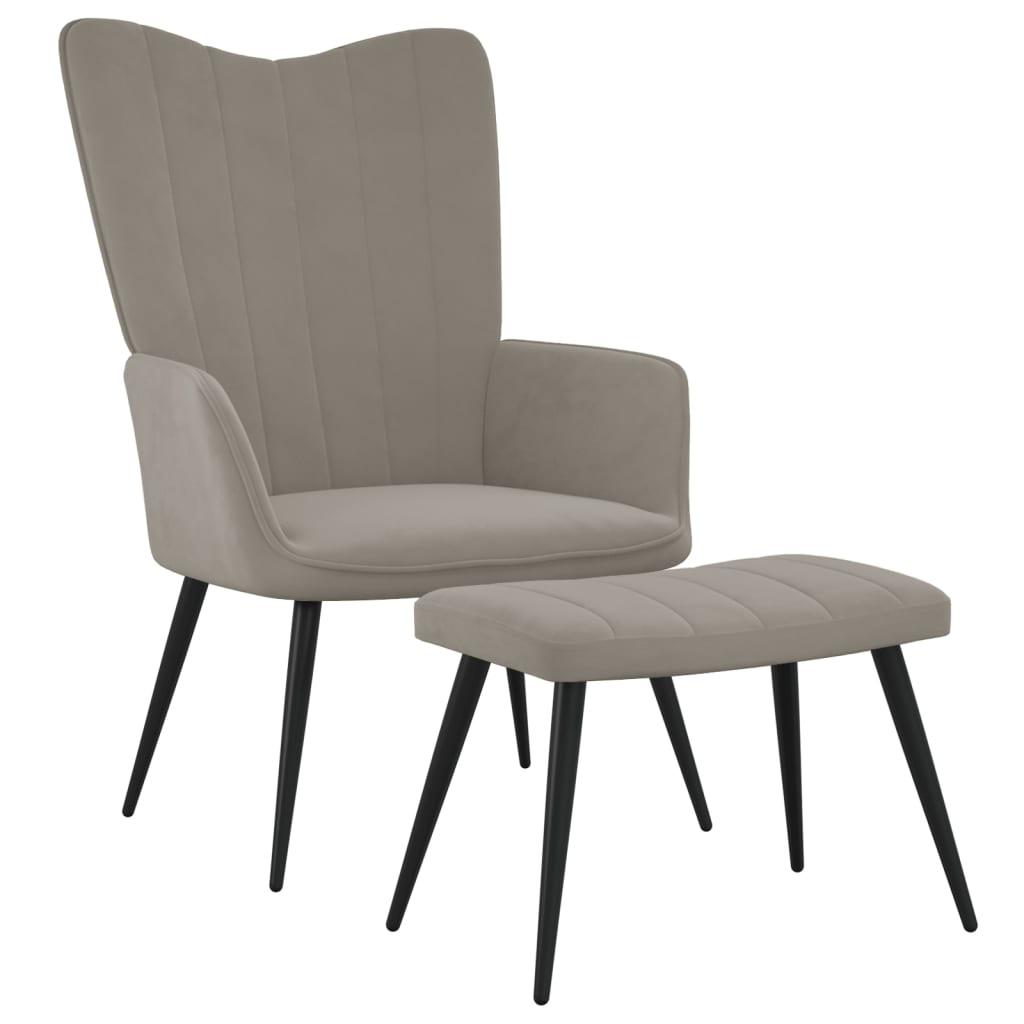 vidaXL lænestol med fodskammel fløjl lysegrå