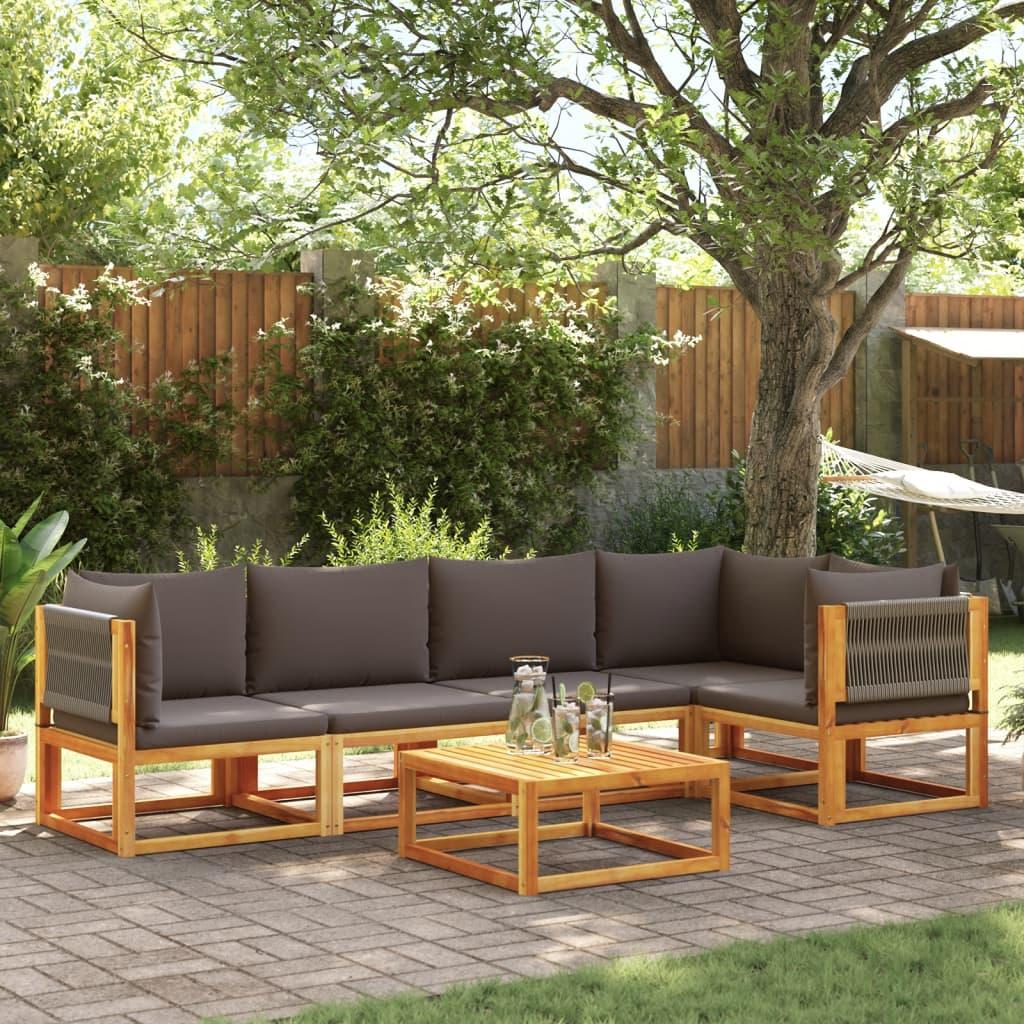 6-delt havesofasæt med hynder træ akacie og reb billede